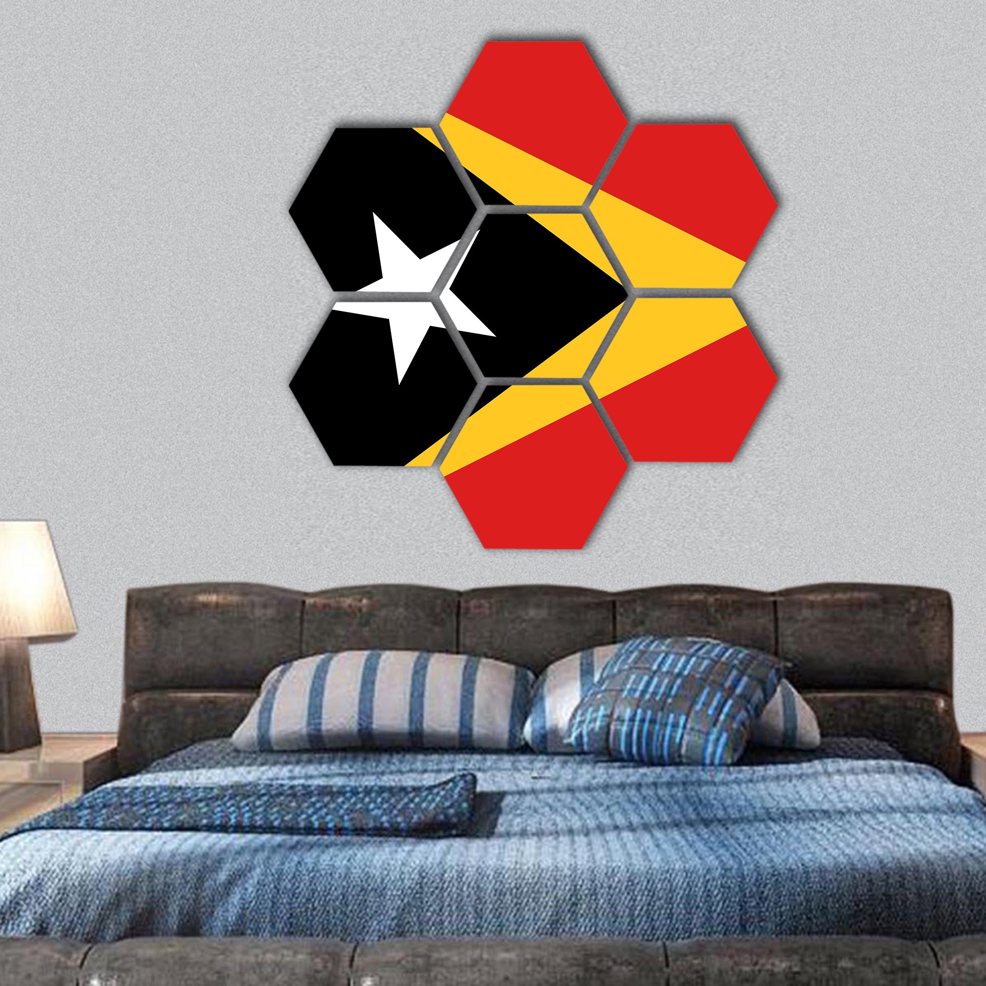 East Timorese national official flag hexagonal canvas wall art