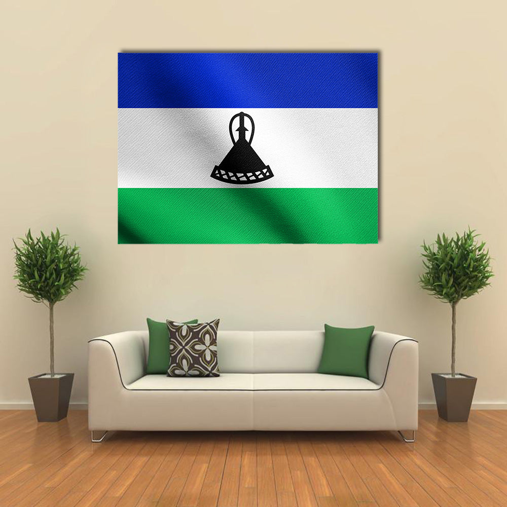 The Official And National Flag Of The Lesotho With The African Patriotic Symbol And Background, Multi Panel Canvas Wall Art