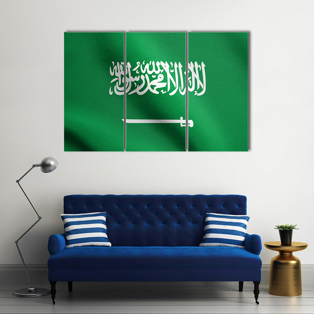 Saudi Arabian national official flag with fabric texture Multi panel canvas wall art