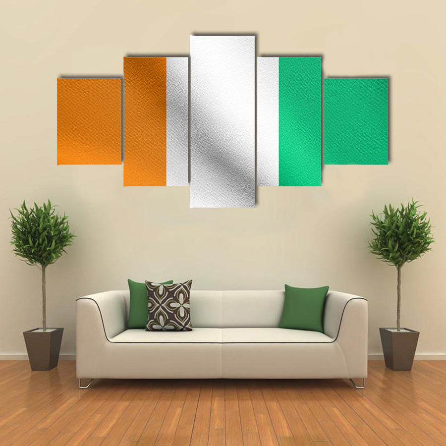Flag of Ivory Coast waving in the wind with detailed fabric texture Multi panel canvas wall art