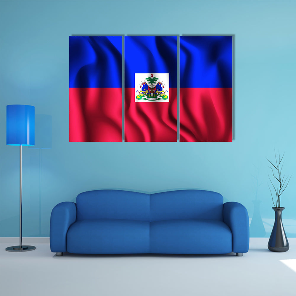 Flag of Haiti Rectangular Shaped Icon with Wavy Effect Multi panel canvas wall art