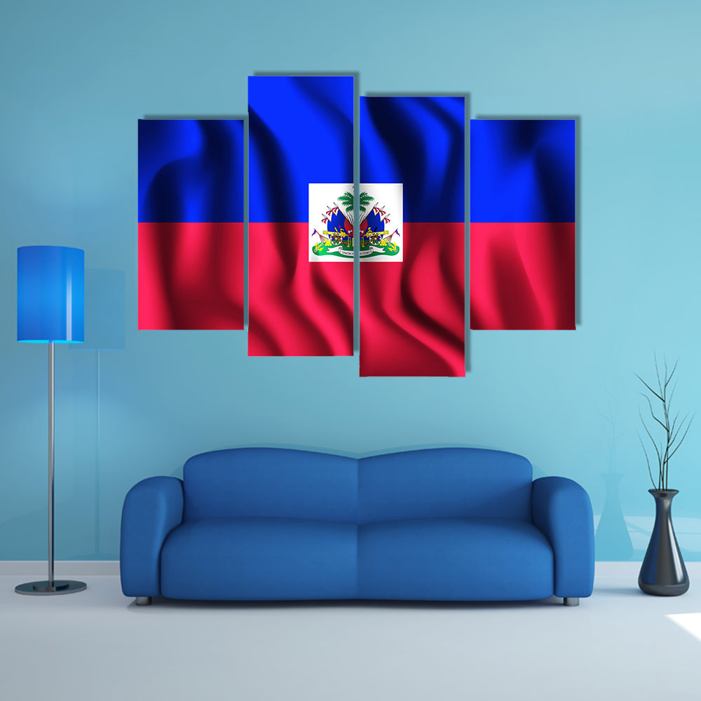 Flag of Haiti Rectangular Shaped Icon with Wavy Effect Multi panel canvas wall art