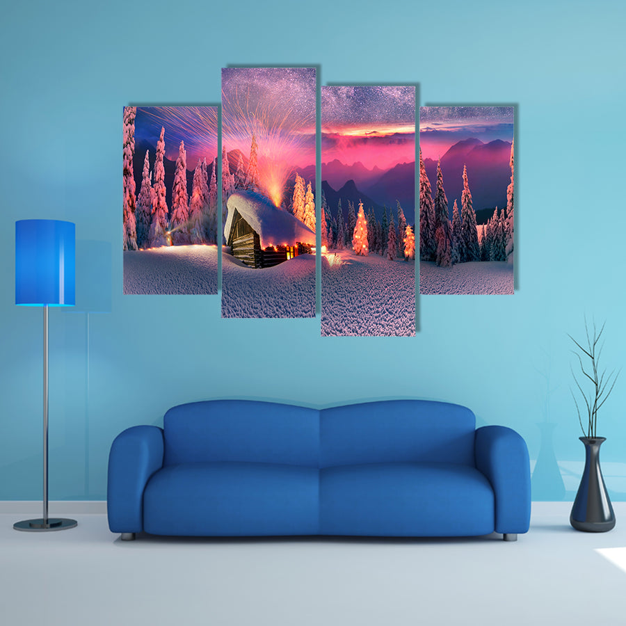 Climbing To Tourist Wild Alpine Mountain To An Abandoned Cabin Multi Panel Canvas Wall Art