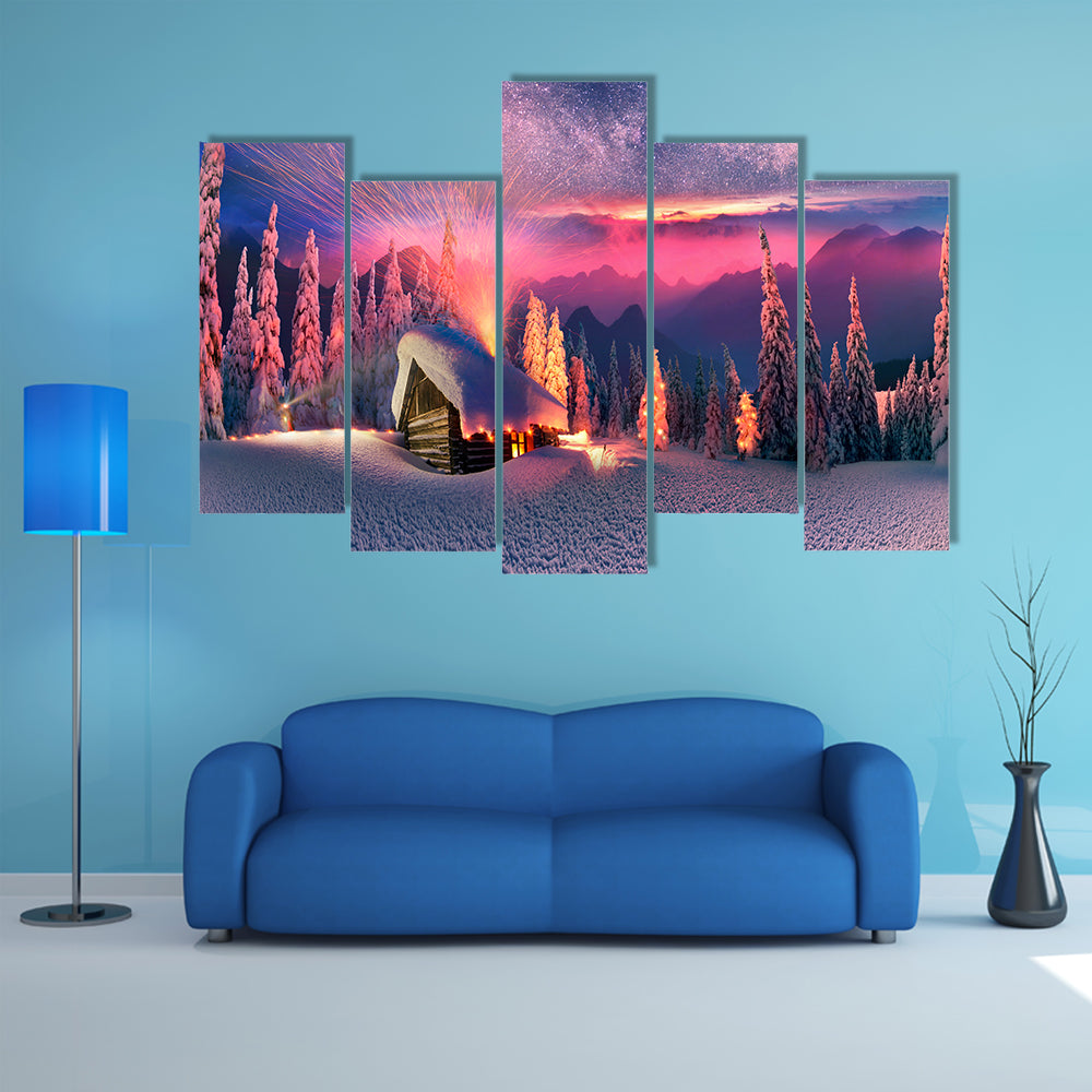Climbing To Tourist Wild Alpine Mountain To An Abandoned Cabin Multi Panel Canvas Wall Art