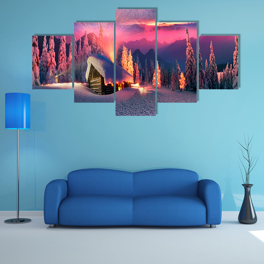 Climbing To Tourist Wild Alpine Mountain To An Abandoned Cabin Multi Panel Canvas Wall Art