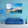 Beautiful sunrise with water villas in tropical Maldives island Multi Panel Canvas Wall Art