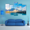 Beautiful sunrise with water villas in tropical Maldives island Multi Panel Canvas Wall Art