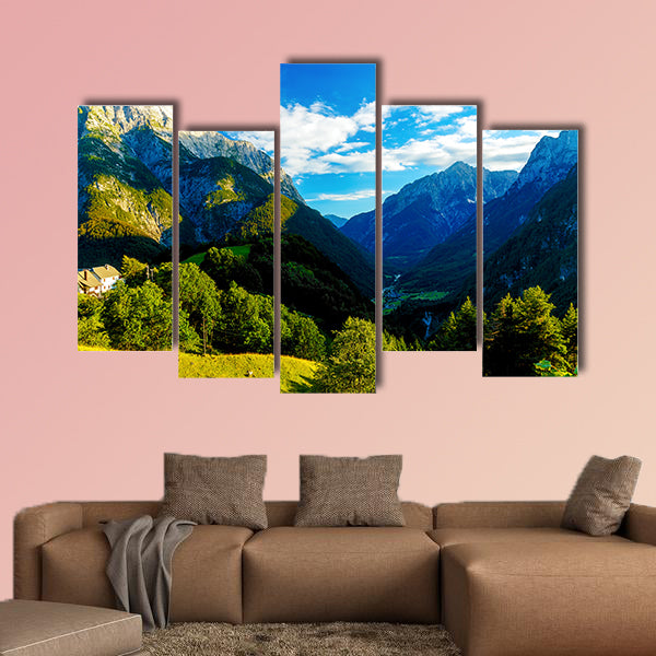Beautiful summer landscape in the Slovenia Mountain and valley multi panel canvas wall art