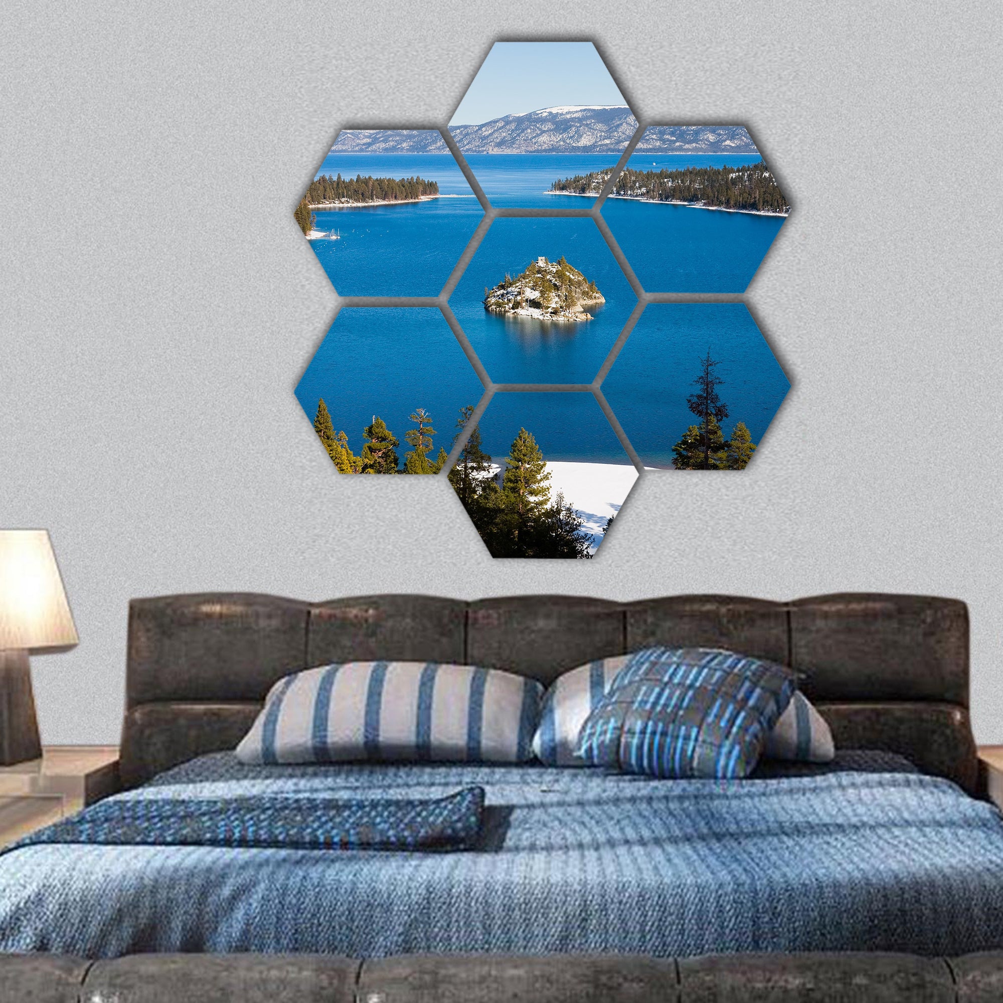 Emerald Bay in winter, Lake Tahoe hexagonal canvas wall art
