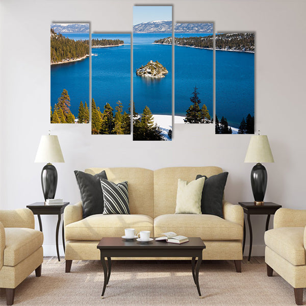 Emerald Bay in winter, Lake Tahoe multi panel canvas wall art