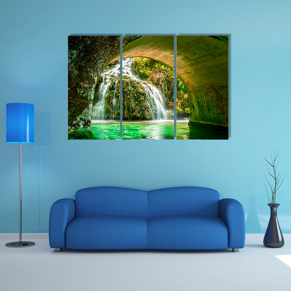 Cascade of Orbaneja del Castillo in spring, Burgos, Spain multi panel canvas wall art