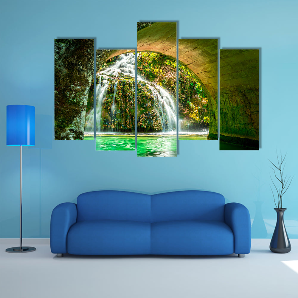 Cascade of Orbaneja del Castillo in spring, Burgos, Spain multi panel canvas wall art