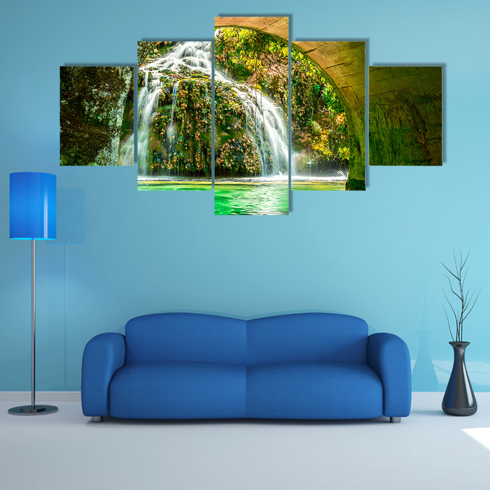 Cascade of Orbaneja del Castillo in spring, Burgos, Spain multi panel canvas wall art