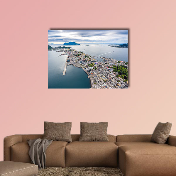 Aksla at the city of Alesund, Norway aerial multi panel canvas wall art