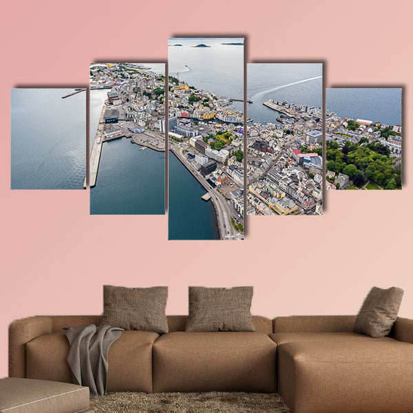 Aksla at the city of Alesund, Norway aerial multi panel canvas wall art