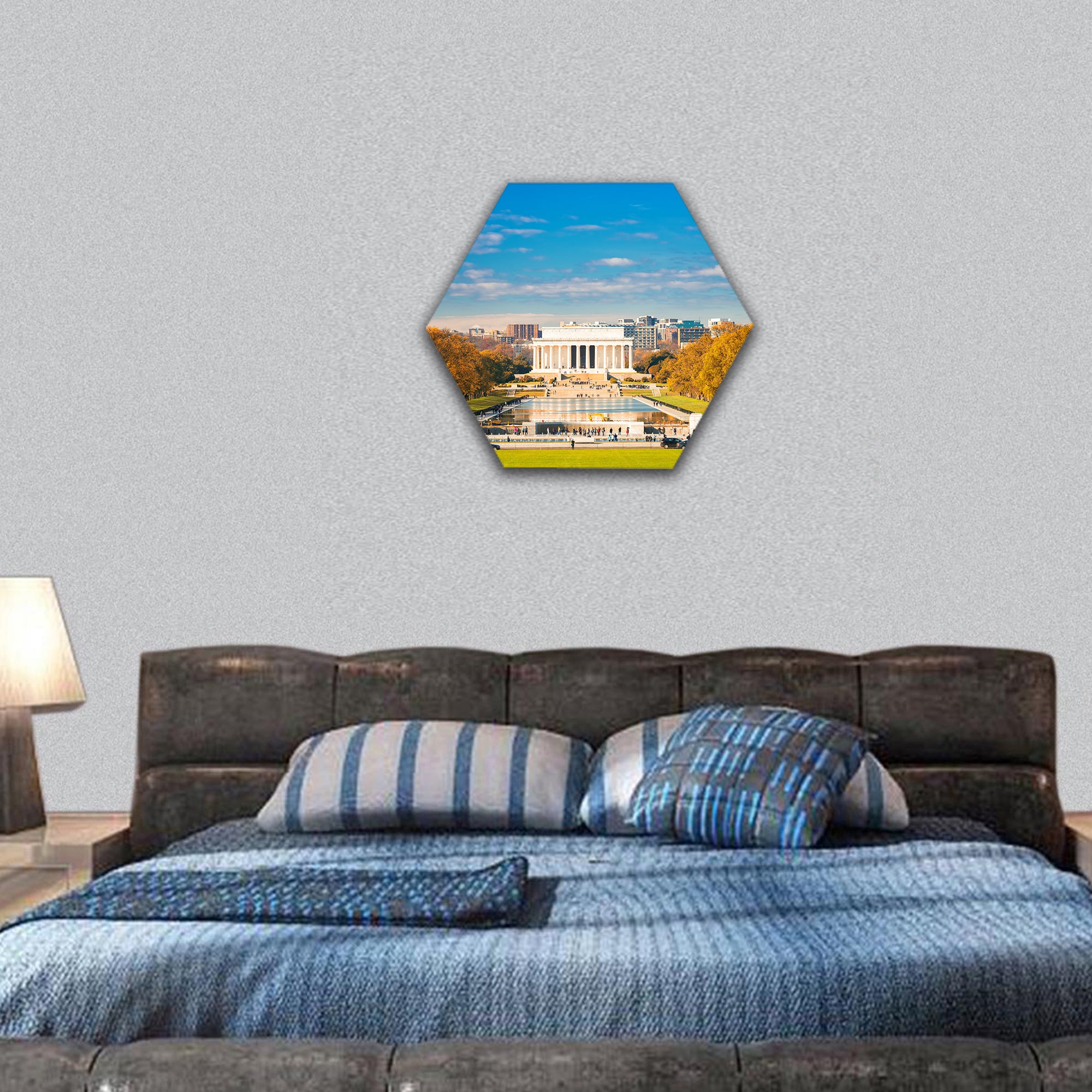 Lincoln memorial and pool in Washington DC, USA hexagonal canvas wall art
