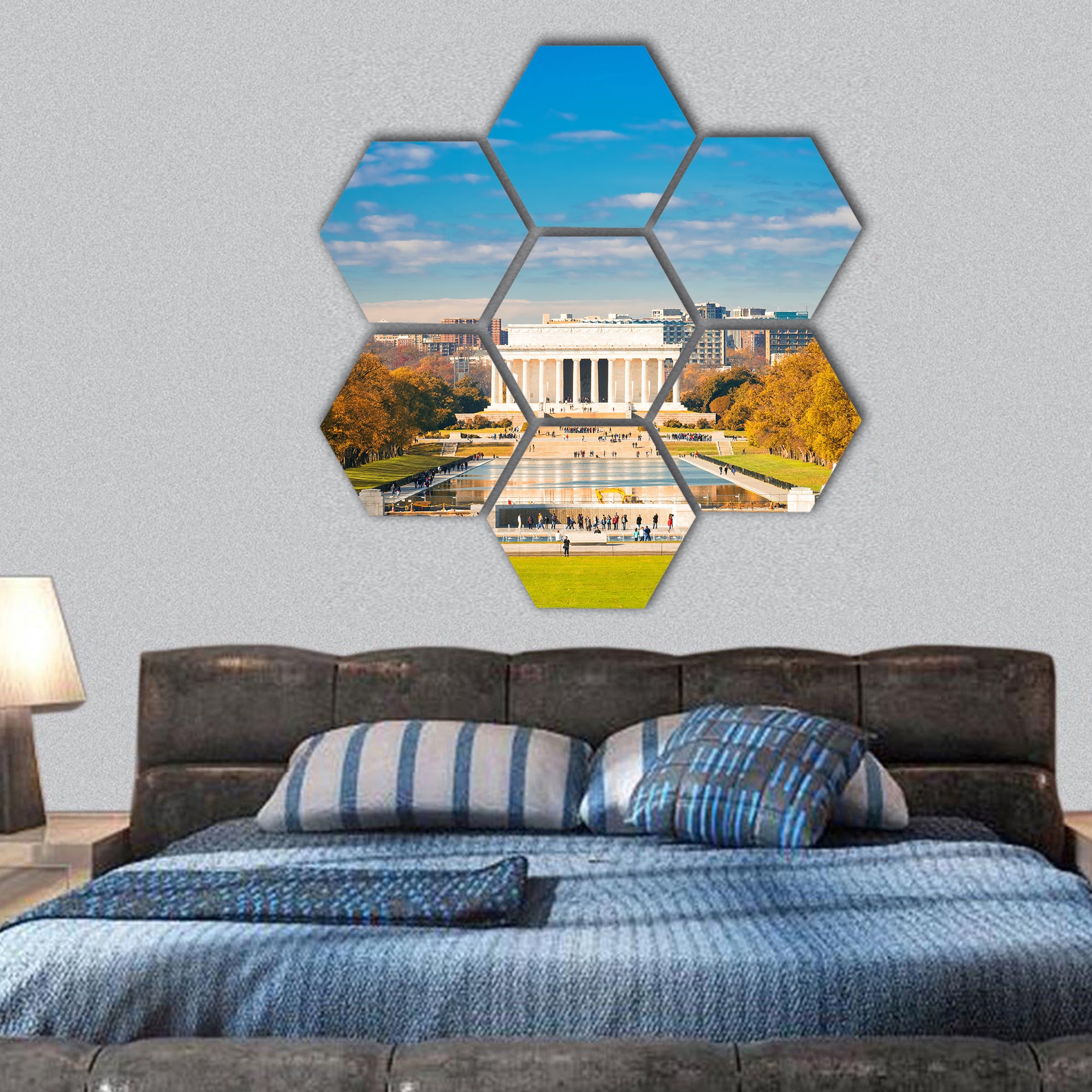 Lincoln memorial and pool in Washington DC, USA hexagonal canvas wall art