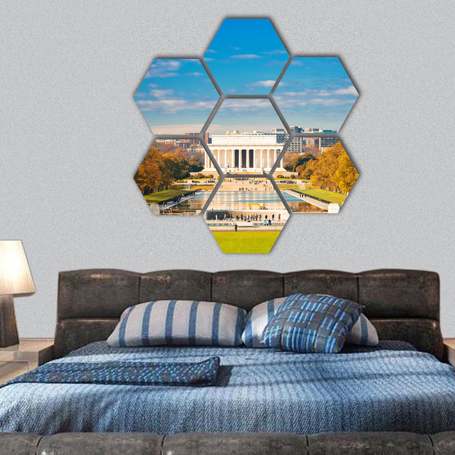 Lincoln memorial and pool in Washington DC, USA hexagonal canvas wall art
