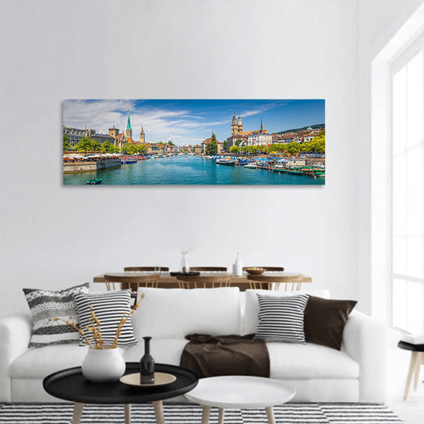 Lake Zurich on a sunny day panoramic canvas wall art