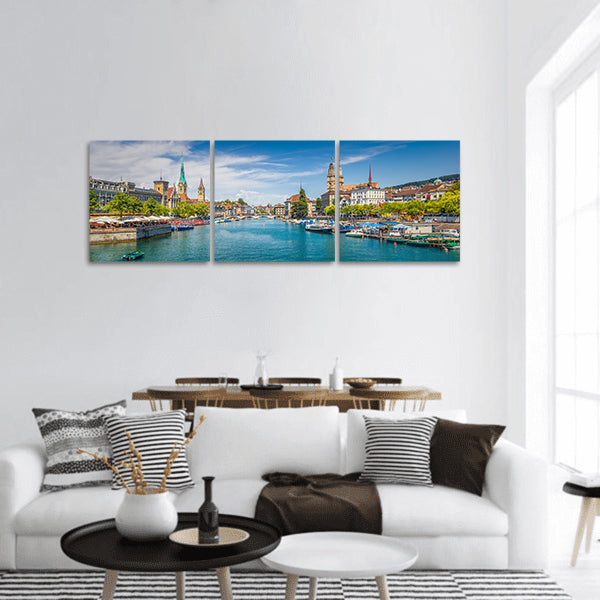 Lake Zurich on a sunny day panoramic canvas wall art