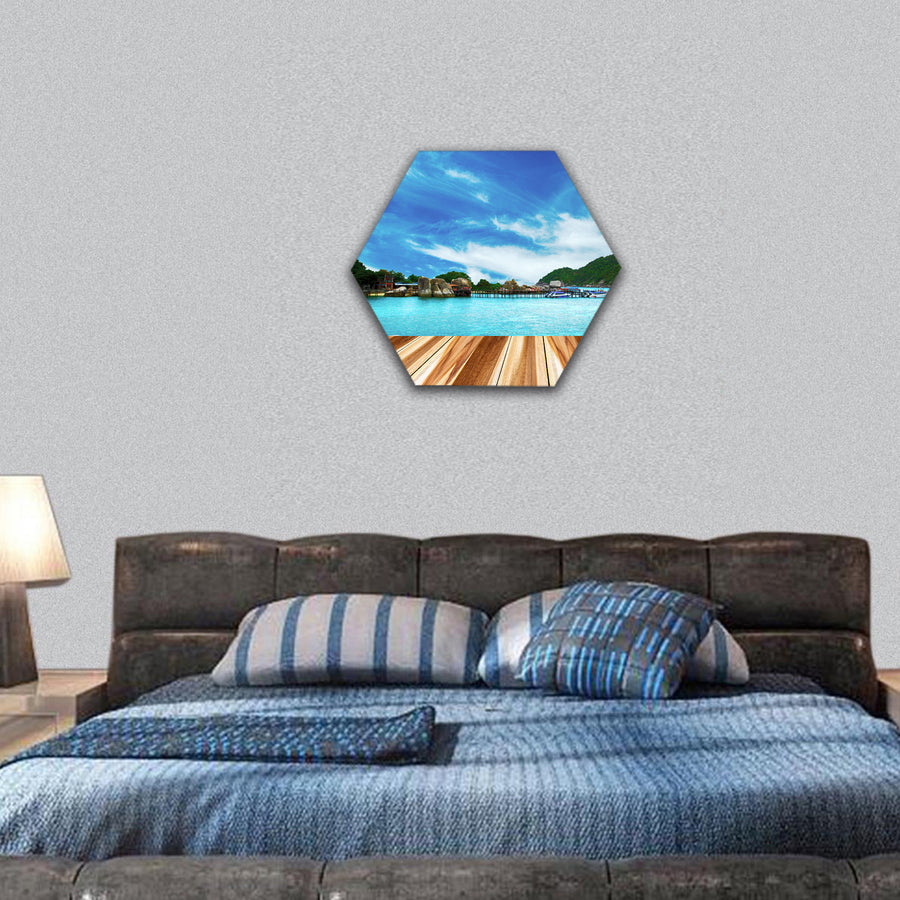 Perspective wood and Nang Yuan island hexagonal canvas wall art