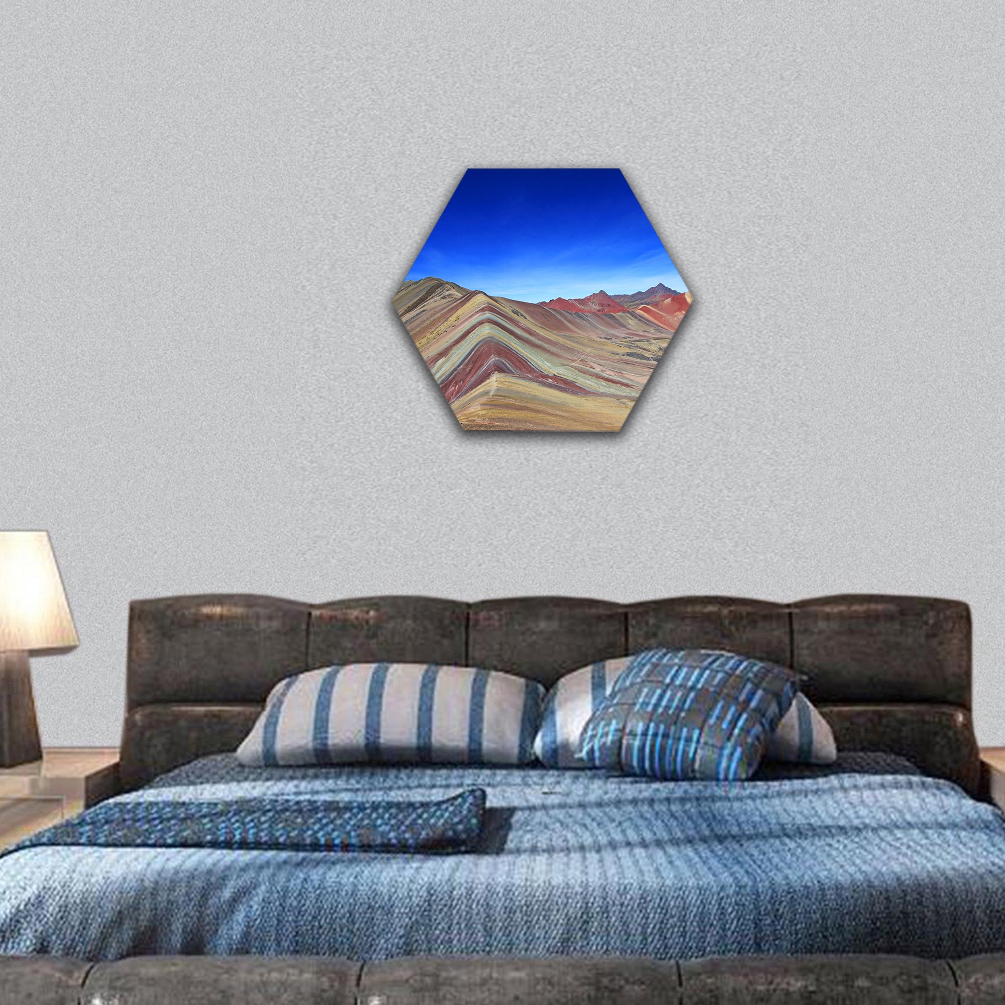 Rainbow Mountain near Cusco Peru , hole valley hexagonal canvas wall art