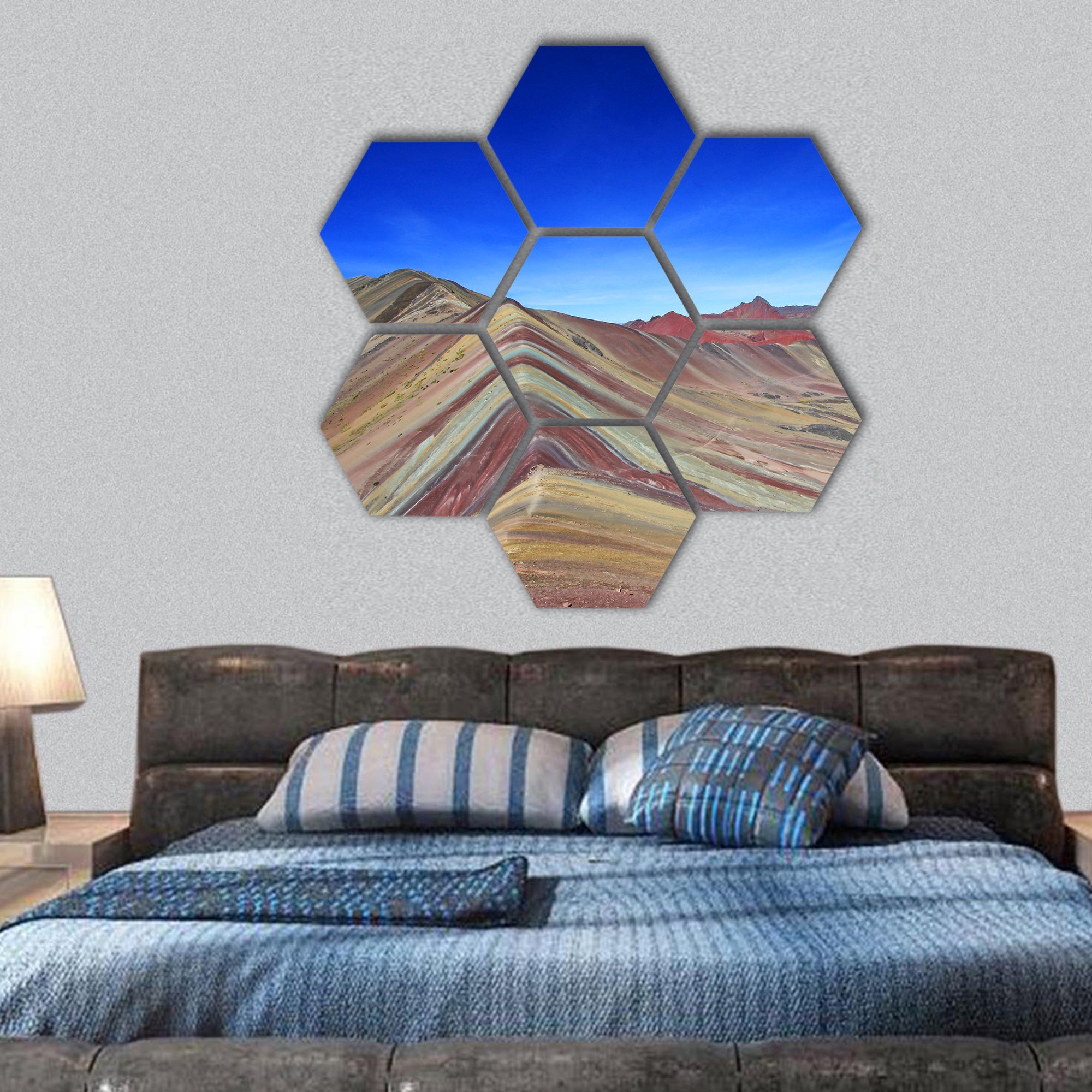 Rainbow Mountain near Cusco Peru , hole valley hexagonal canvas wall art