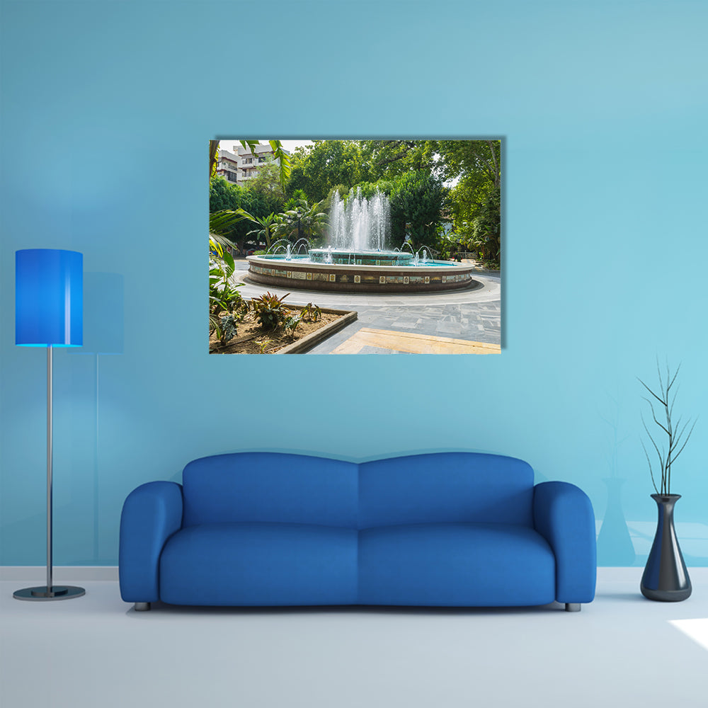 Sources with large water jets summer in Marbella, Andalucía Spain multi panel canvas wall art