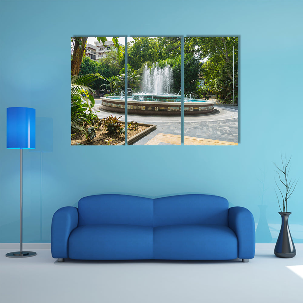 Sources with large water jets summer in Marbella, Andalucía Spain multi panel canvas wall art