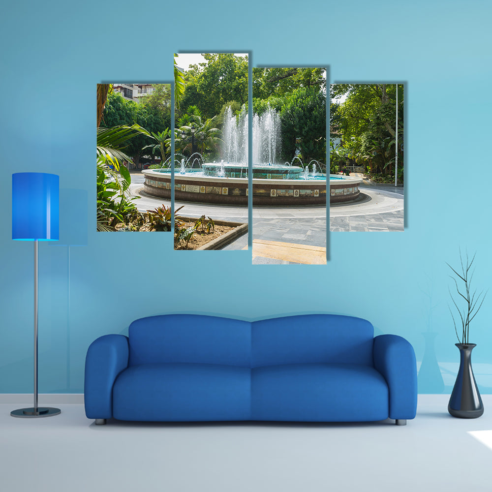 Sources with large water jets summer in Marbella, Andalucía Spain multi panel canvas wall art