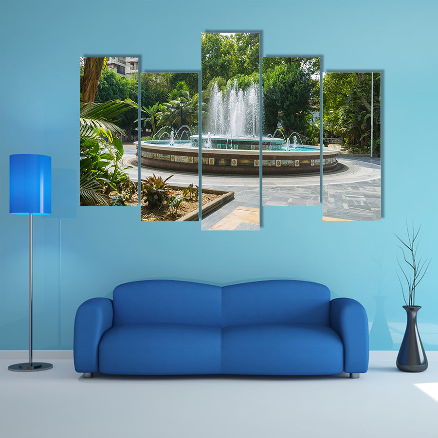 Sources with large water jets summer in Marbella, Andalucía Spain multi panel canvas wall art