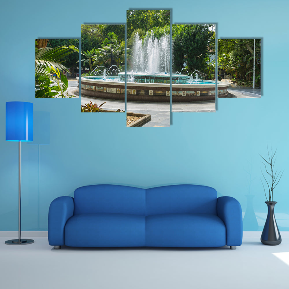 Sources with large water jets summer in Marbella, Andalucía Spain multi panel canvas wall art