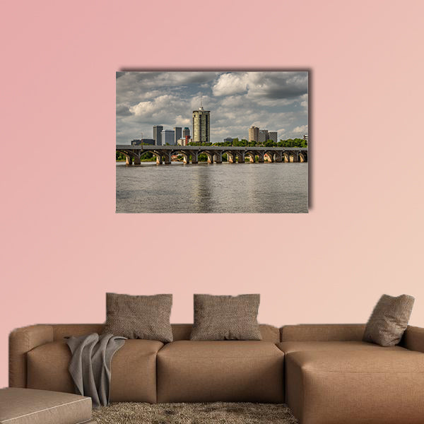 Skyline of Tulsa, Oklahoma with Arkansas River in the foreground Multi panel canvas wall art