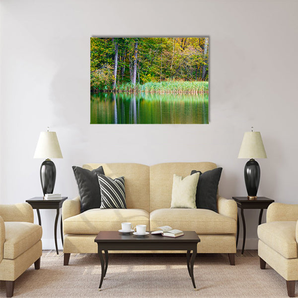 Autumn forest lake Kozjak in Plitvice National Park Multi Panel Canvas Wall Art