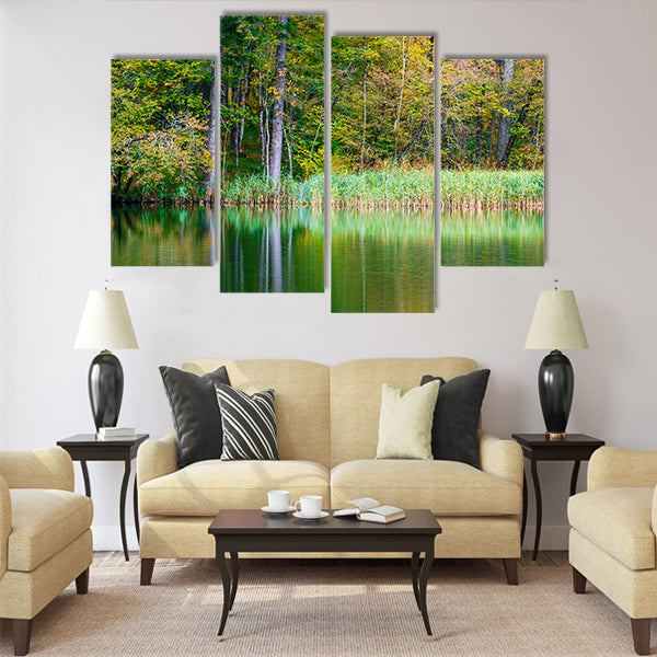 Autumn forest lake Kozjak in Plitvice National Park Multi Panel Canvas Wall Art