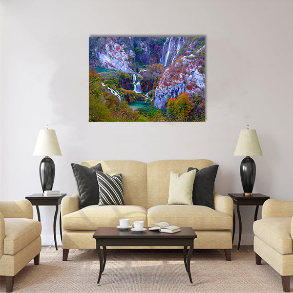 Autumn colors and waterfalls Multi Panel Canvas Wall Art