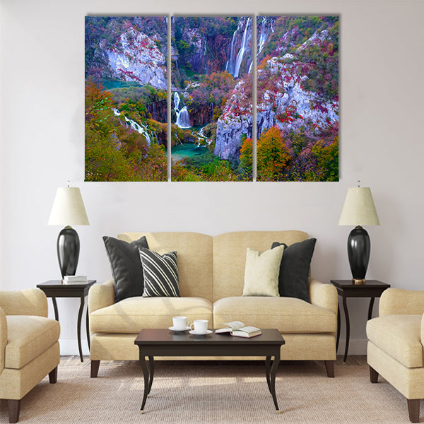 Autumn colors and waterfalls Multi Panel Canvas Wall Art