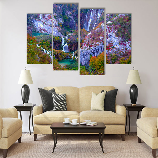 Autumn colors and waterfalls Multi Panel Canvas Wall Art