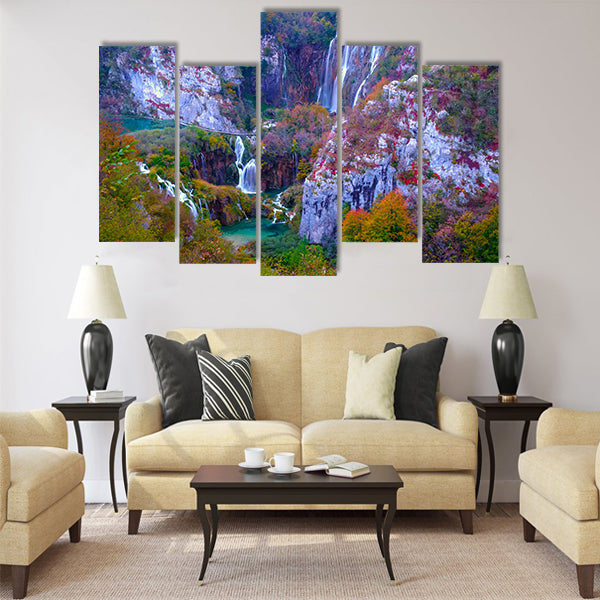 Autumn colors and waterfalls Multi Panel Canvas Wall Art