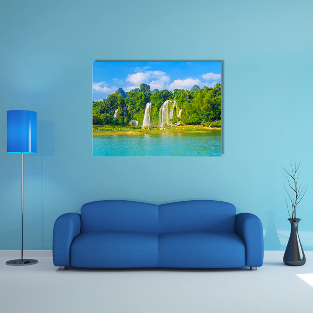 The landscape view of waterfall multi panel canvas wall art