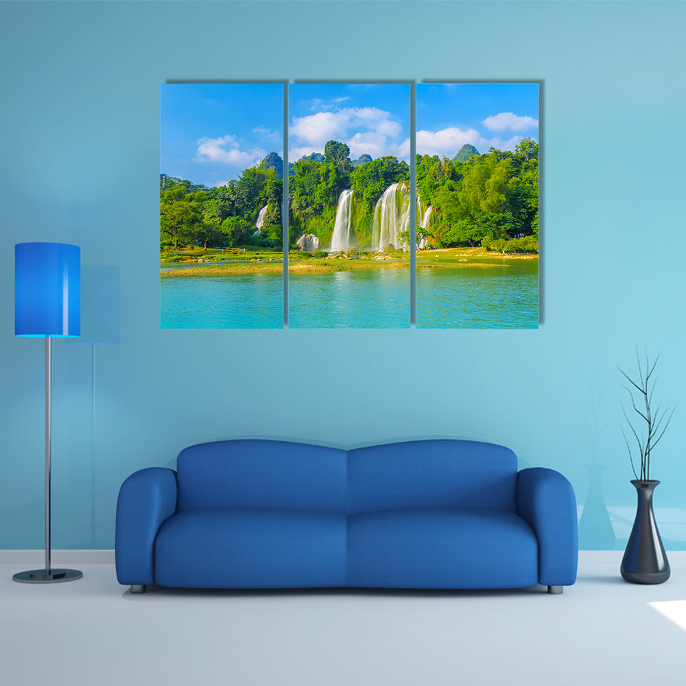 The landscape view of waterfall multi panel canvas wall art