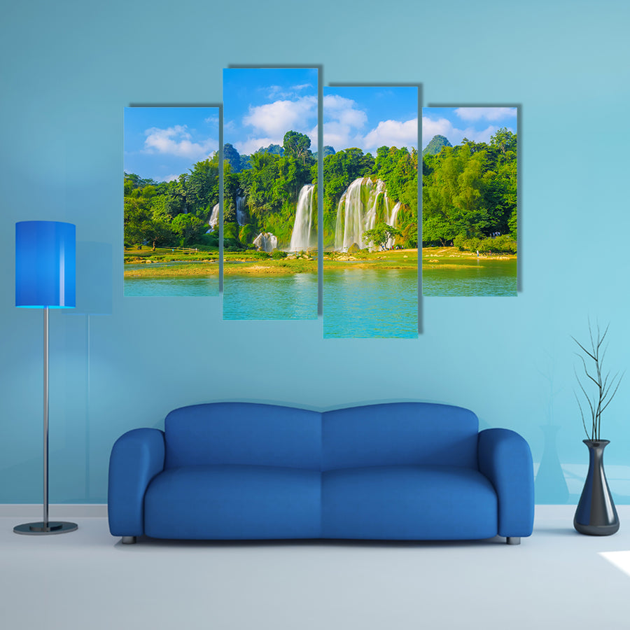 The landscape view of waterfall multi panel canvas wall art