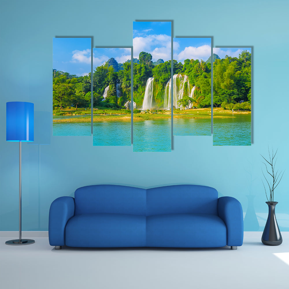 The landscape view of waterfall multi panel canvas wall art
