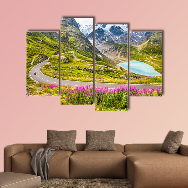 Beautiful view of motorcyclist driving on Winding Mountain wall art