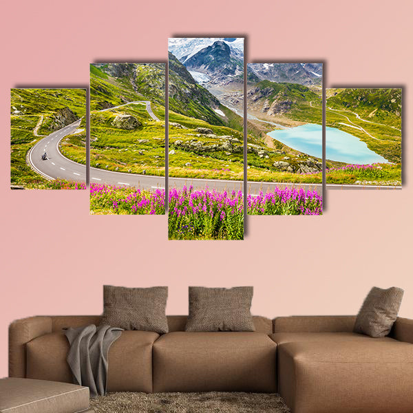 Beautiful view of motorcyclist driving on Winding Mountain wall art