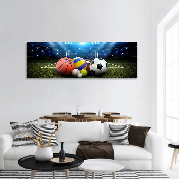 Sports Balls  Panoramic Canvas Wall Art