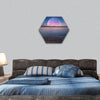 Idyllic seascape at dawn with big moon hexagonal canvas wall art