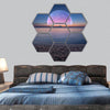 Idyllic seascape at dawn with big moon hexagonal canvas wall art