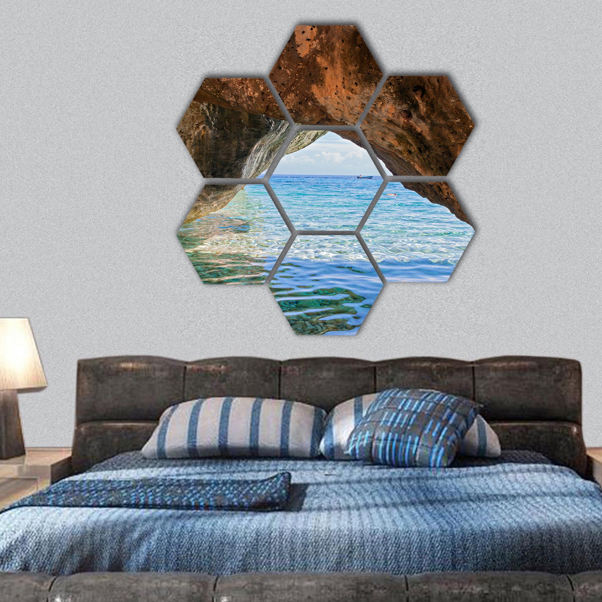 wonderful sea bay in Kefalonia, Ionian islands hexagonal canvas wall art