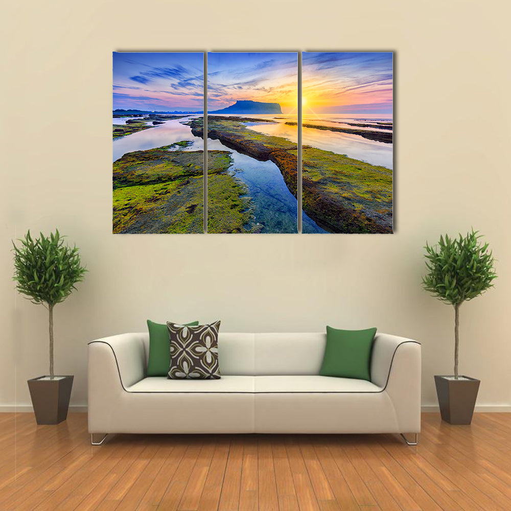 Sunrise at Seongsan Ilchulbong, Jeju island, South Korea multi panel canvas wall art